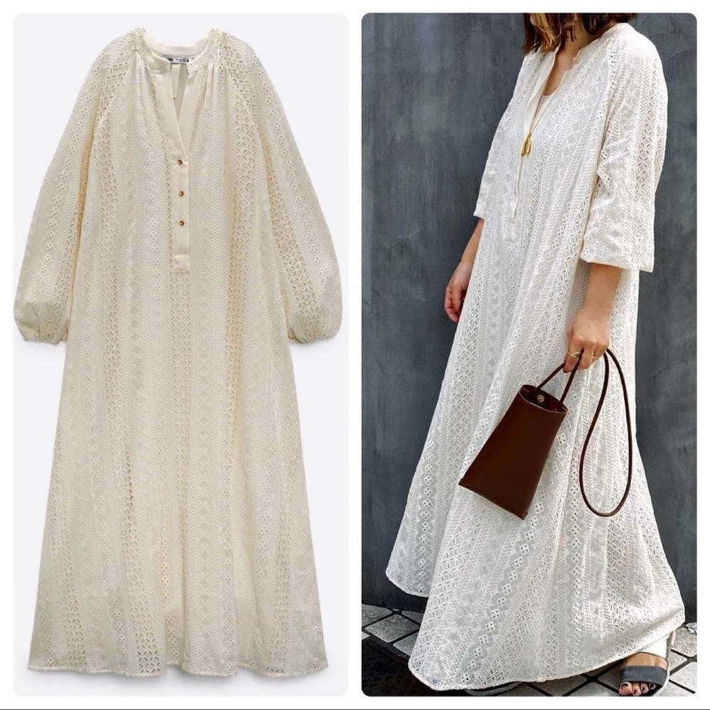 ZARA OPENWORK EMBROIDERY MIDI DRESS